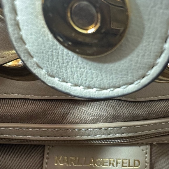 NEW Karl Lagerfeld Cream Desiree Leather Shoulder Crossbody Drawstring Bag - Picture 16 of 16